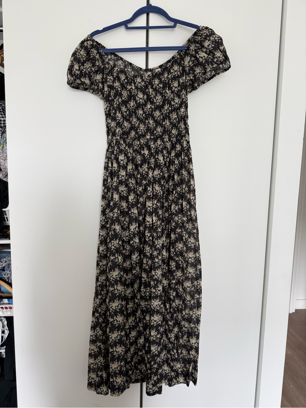 NWT! DÔEN Quinley Shirred Black Floral Cotton Voile Midi Dress / Medium 🌼 - Picture 3 of 8